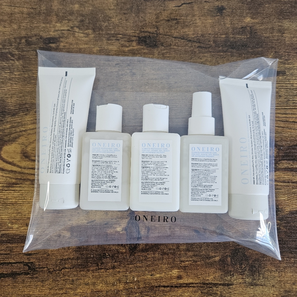 ONEIRO Sunchasers TSA 5 piece Set Kit Travel Clean & Vegan Personal Care New - Picture 2 of 8